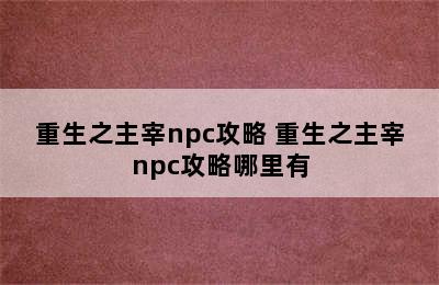 重生之主宰npc攻略 重生之主宰npc攻略哪里有